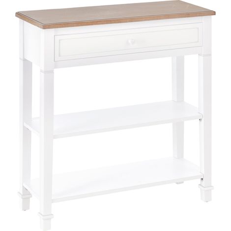 Console blanche et imitation bois avec tiroir et 2 étagères, console d'entrée peu encombrante en MDF, 75,6 x 27,5 x 80,5 cm (1/5)