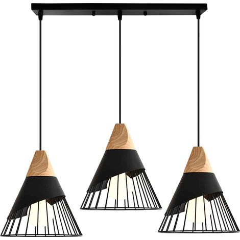 Moderne Pendelleuchte, 3 Flammig Kronleuchter im Badminton-form, Industrielle Hängelampe mit Metall Lampenschirm für Wohnzimmer Esszimmer (Schwarz) (1/5)