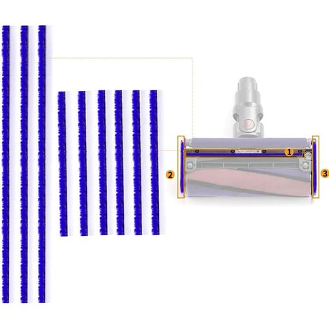 9PCS Bandes de Rechange en Peluche pour Dyson V6 V7 V10 V11 V12 V12 DC58 DC59 DC62 DC74 aspirateur Accessoires de tête à Rouleaux Souples, 3 Longues, 6 Courtes (1/5)