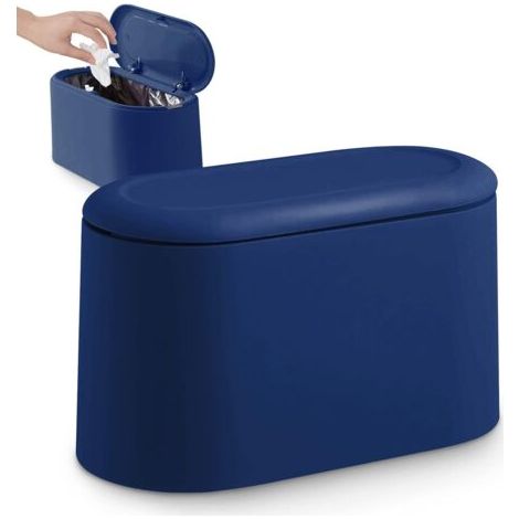 Petite Poubelle de Table avec Couvercle à Bouton-Poussoir pour Bureau,Salle Bain Cuisine et Chambre,Stockage pour Nourriture pour Animaux，bleu