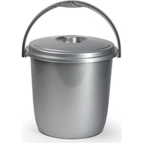 CUBO BASURA CON TAPA 15 LITROS PLATA ECO PLASTICFORTE