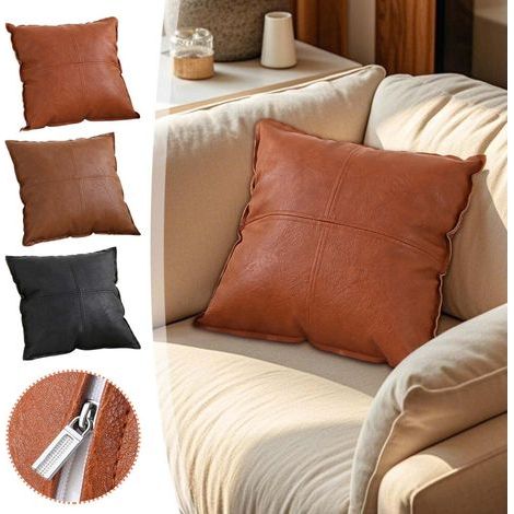 Taie d'oreiller en cuir Wzzjkit, 40 x 40 cm, amovible en une seconde, taie d'oreiller d'été fraîche et légère, adaptée à une utilisation en extérieur, à la décoration intérieure, aux canapés et aux ca (1/5)