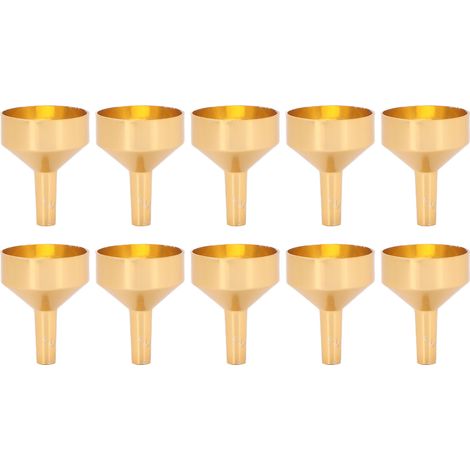 10 entonnoirs métalliques mini en alliage d'aluminium doré pour remplir bouteilles et transvaser cosmétiques parfums (1/5)