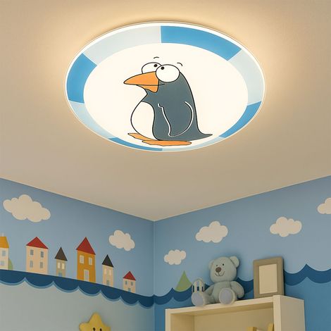 Plafoniera per cameretta dei bambini lampada da soffitto pinguino bambini blu plafoniera da parete per bambini, vetro acciaio, 1x E27, P 25 cm, EGLO 94457 (1/5)