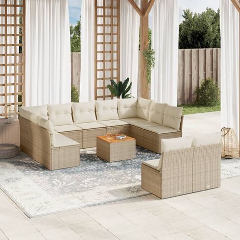 12-tlg. Garten-Sofagarnitur mit Kissen Beige Poly Rattan vidaXL (1/3)