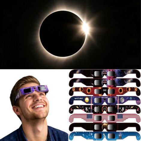 FLAMMKRAFT-Un ensemble de 8 paires de lunettes d'observation d'éclipse sécurisées, certifiées ISO 12312-2, numéro de modèle inclus. (1/5)