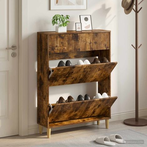 vidaXL Shoe Cabinet ARNHEM 78 x 24 x 103 cm Engineered Wood Smoked Oak (1/5)