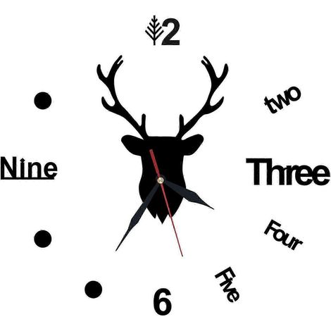 Horloge murale 3D 61 cm (24 pouces) en bois, à monter soi-même, mouvement à quartz, idéale pour la décoration de la maison, du salon ou du bureau. Motif cerf. Décoration murale à monter soi-même. (1/5)