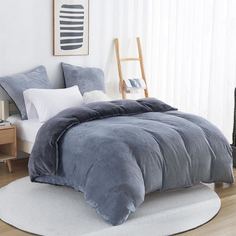 Bettwäsche-Set Flanell 200x200cm Grau mit 2 Kissenbezügen 80x80cm, warm & kuschelig