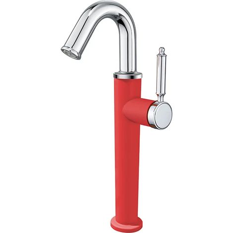 (Rouge G1/2) Grand robinet en cuivre incurvé en forme de U avec éclairage luxueux et simple pour l'eau chaude et froide. (1/5)