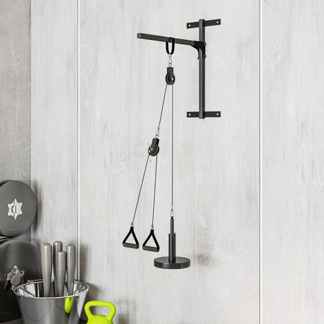 Schwarzes Wand-Kabelzugsystem aus Stahl mit gerader Stange und Trizepsseil OKMYHOME (1/5)