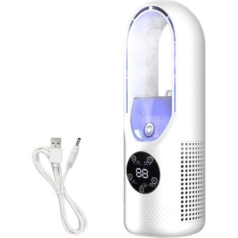 Mini ventilatore USB con umidificatore - Ventilatore da tavolo silenzioso, 6 velocità del vento, con luce LED a 7 colori, adatto per camere da letto e uffici. (1/5)