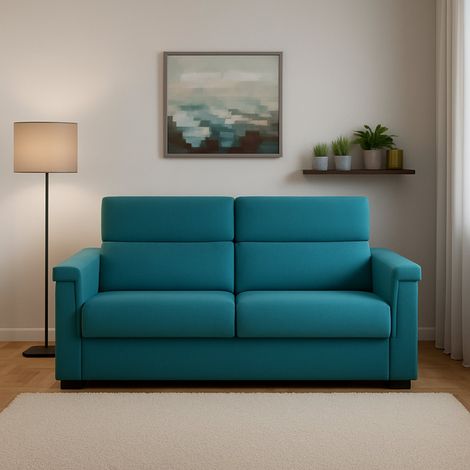 Sofá Cama 2 Plazas Rigolato, Desenfundable, con Cajón Made in Italy, Apertura Abatible, 185x95 cm Azul (1/5)