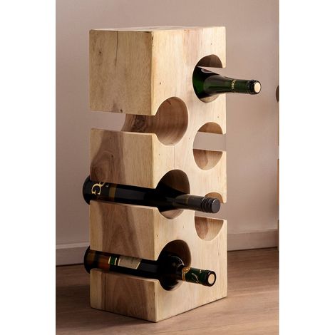 Casier à bouteilles en bois de suar massif porte-bouteilles design naturel pour 6 bouteilles - PANGIVO (1/4)