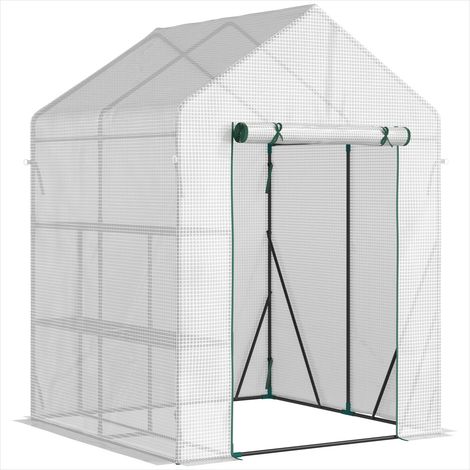 Serre de jardin 143 x 143 x 195 cm 2 étagères bâche PE 140g acier (1/5)
