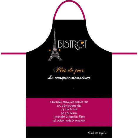 Tablier adulte à nouer - recette du croque-monsieur bistrot