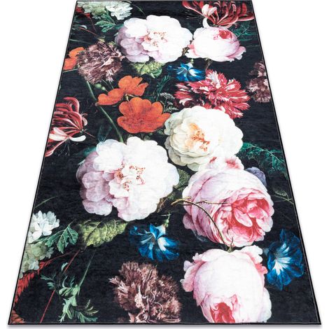 ANDRE 1629 Waschteppich Blumen vintage Anti-Rutsch - schwarz / rosa multicolour 160x220 cm