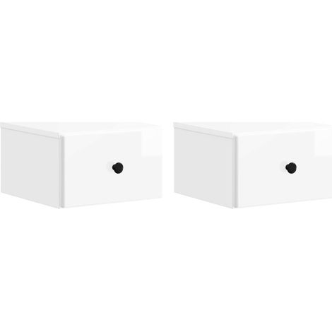 Wall-Mounted Bedside Cabinet with Drawer 2 pcs High Gloss White vidaXL