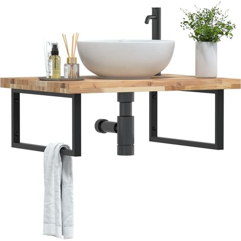 Waschbeckenregal Wandmontage Stahl und Akazienholz