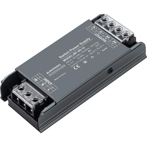 Transformateur 220V 12V, Alimentation 60W 5A, Driver LED Plat et Compact, Adaptateur pour Ruban LED, Spots et Éclairage Intérieur (1/5)