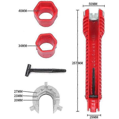 8-in-1 Multifunktions-Schraubenschlüssel-Set für Armaturen- und Waschbeckenmontage, geeignet für Toiletten, Waschbecken, Badezimmer und Kücheninstallationen, Reparatur- und Installationswerkzeuge (rot