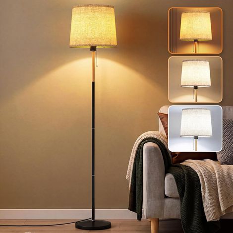 Lampadaire sur Pied Salon, Lampadaire LED Dimmable avec 3 Températures de Couleur, Lampe sur Pied avec Abat-Jour en Lin,Télécommande, pour Salon, Chambre, Bureau, 170cm (avec 9W E27 Ampoule) (1/5)