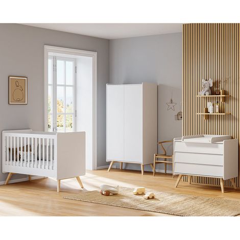 Komplettes Zimmer Babybett 60x120 Wickelkommode und 2-türiger Schrank Vox Vintage Weiß und Holz (1/5)