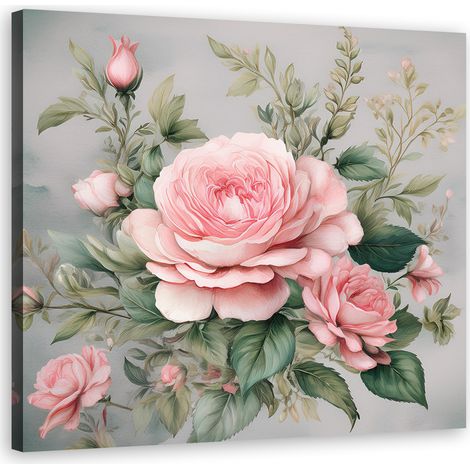 Quadro su tela, Fiori rosa Shabby Chic - 30x30 (1/5)
