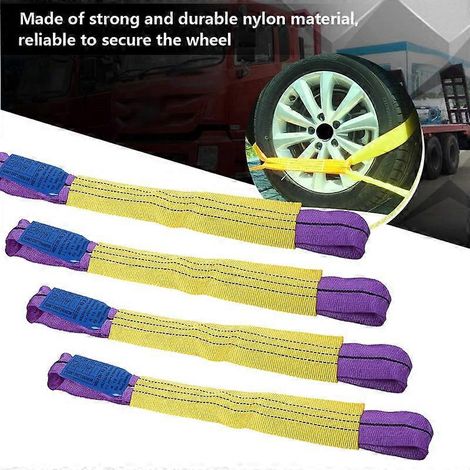 4 sangles de fixation pour jantes en alliage, pour remorque ou transporteur, jaune/violet (1/4)