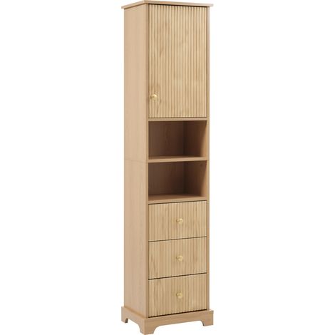 Mueble alto de baño 40 x 30 x 172 cm en MDF con frentes de PVC color madera natural MODENUIT (1/5)