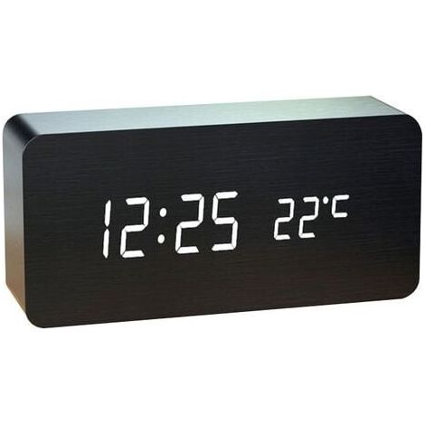 1 pc Numérique Réveil Bois Réglable Luminosité Contrôle Vocal LED Horloge Rectangle Affichage Temps Température Décor À La Maison (1/3)