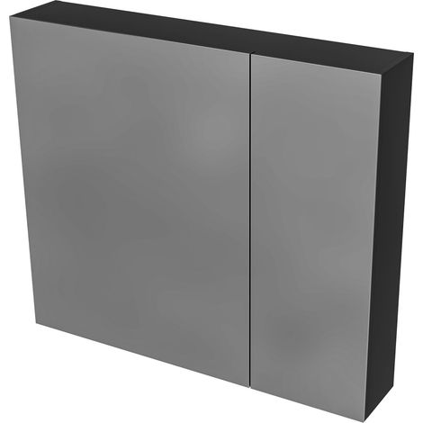 BELVIT DRAVA Spiegelschrank 80×70 cm Mattschwarz mit 2 einseitigen Spiegeltüren