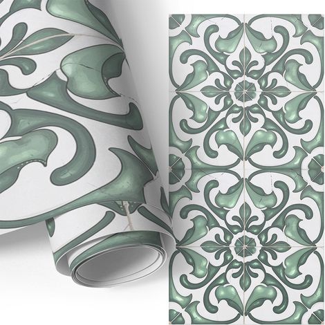 Möbelfolie - Klebefolie für Möbel - Selbstklebende - Deko-Folie für Küche Schrank Tisch & Fensterbank - Grüne Ornamente 50x100 cm