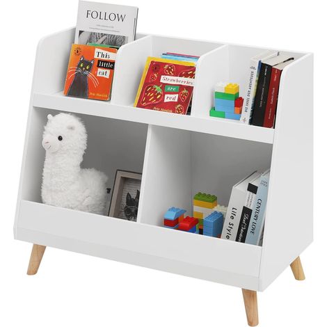 Bibliothèque pour Enfants WOLTU, Étagère à Livres en MDF et Bois de Pin, 82x35x70cm, avec 5 Compartiments Ouverts, Blanc