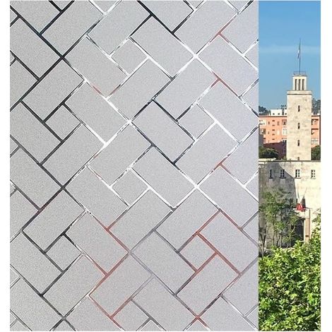Film décoratif pour verre (Briques, 60 x 200 CM) GRANDS TAILLES Intimité Auto-adhésif sans colle Anti-UV sans résidu Application facile Fenêtres Douche Adhésion statique Amovible Réutilisable (1/5)