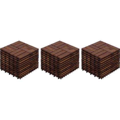 Piastrelle da esterno interlocking in legno di acacia 32 pezzi 30 x 30 cm marrone MODENUIT (1/3)