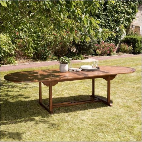 MAEVA - Table de jardin ovale en bois teck huilé double ext. 200/300cm (1/5)