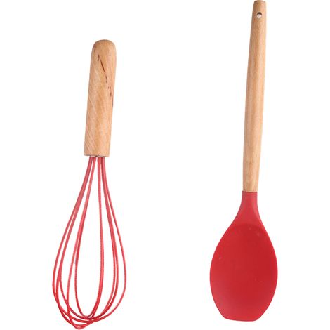 Ustensiles De Cuisine En Silicone Et Bois - Résistance Haute Température Anti-Rayures Pour Casseroles Antiadhésives - Ensemble 2 Pièces (1/5)