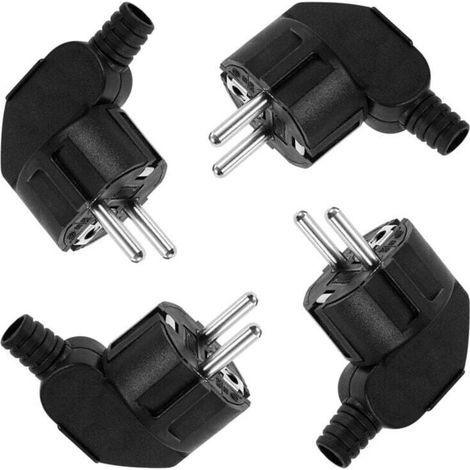 Prise électrique mâle 250V 16A, 4 pièces, prise d\'angle, mise à la terre, Protection de prise électrique, noir- (1/5)