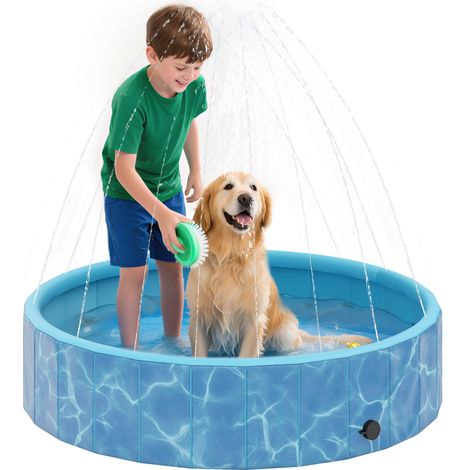 Piscine pliable pour chien avec fontaine et coussin d'eau, Ø 120 x 30 cm, bleue