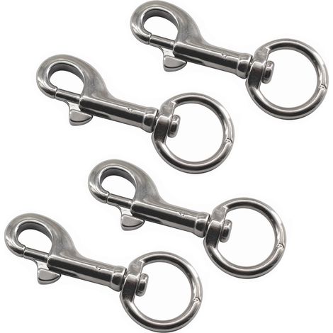 Lot de 4 mousquetons à œillet pivotant de 64 mm en acier inoxydable 316 pour laisse de chien, porte-clés, cordes de bateau et cages (1/5)