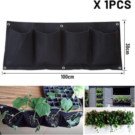 Sac à Plantes Mural, 4 Sacs de Plantation Geotextile, Jardinière Murale Extérieure, 100cm x 30cm (1/3)