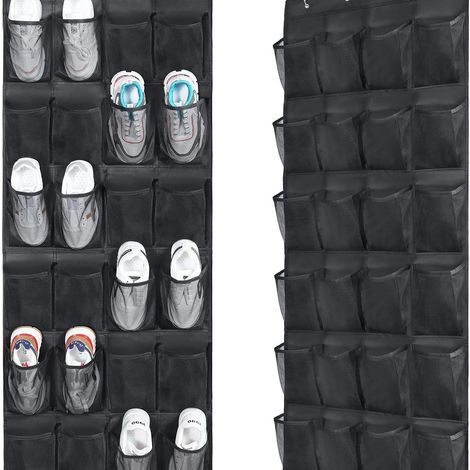 Hängendes Schuhregal hinter der Tür – Regal-Organizer mit 24 Taschen, schwarzer Leinenstoff