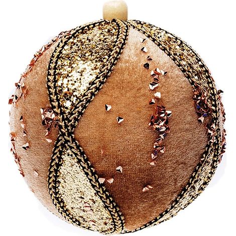 Palline per Albero di Natale in velluto oro beige decorazioni natalizie addobbi sfera particolare moderne lavorate - Diametro: diametro 8 cm  pezzi 12 (1/5)