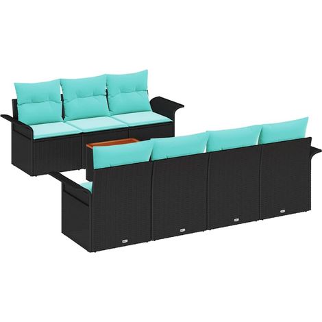 Garden Sofa Set with Cushion 8 pcs Black Poly Rattan vidaXL