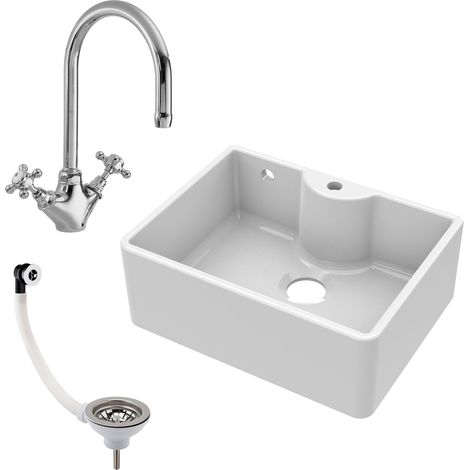 Fireclay 595mm - Butler Kitchen Sink - Tap Ledge with Overflow, Waste & Mixer Tap by Balterley (1/4)