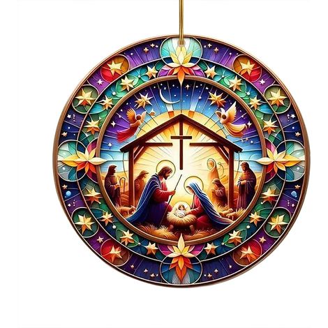 Pendentif Nativité - Décoration Arbre De Noël - Ornement Circulaire Acrylique - Pour Intérieur Et Cadeau Festif - 1 Pièce (1/5)