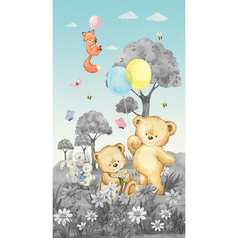 papier peint panoramique forêt avec des animaux de la forêt gris et bleu - Sanders & Sanders (1/4)
