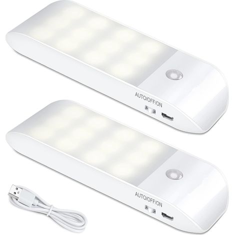 Veilleuse LED Rechargeable avec Détecteur de Mouvement Lampe Placard Bande Magnétique pour Armoire Couloir Escalier Cuisine 2 Pack (1/5)