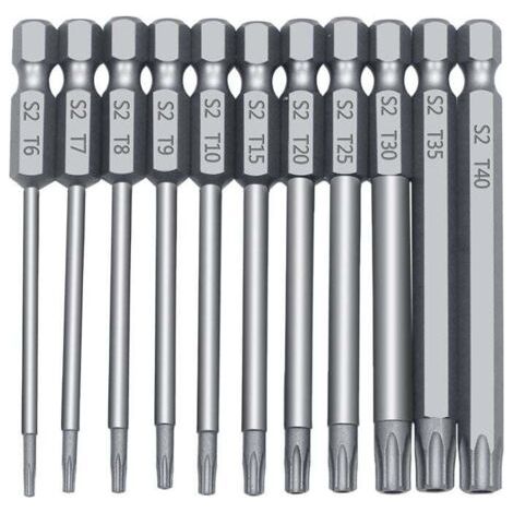 Tête de lot creuse poignée hexagonale tête de tournevis torx avec trou moyen jeu de têtes de tournevis six étoiles S2 matériel-1pcs-11pc tête de lot creuse 100mm